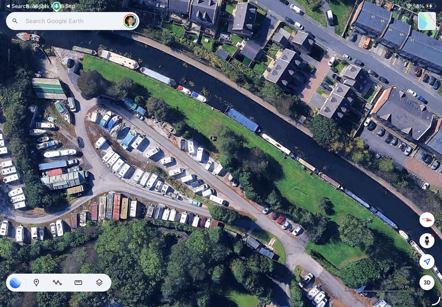 Aerial view showing Fallwood Marina beside the canal with boats and caravan pitches